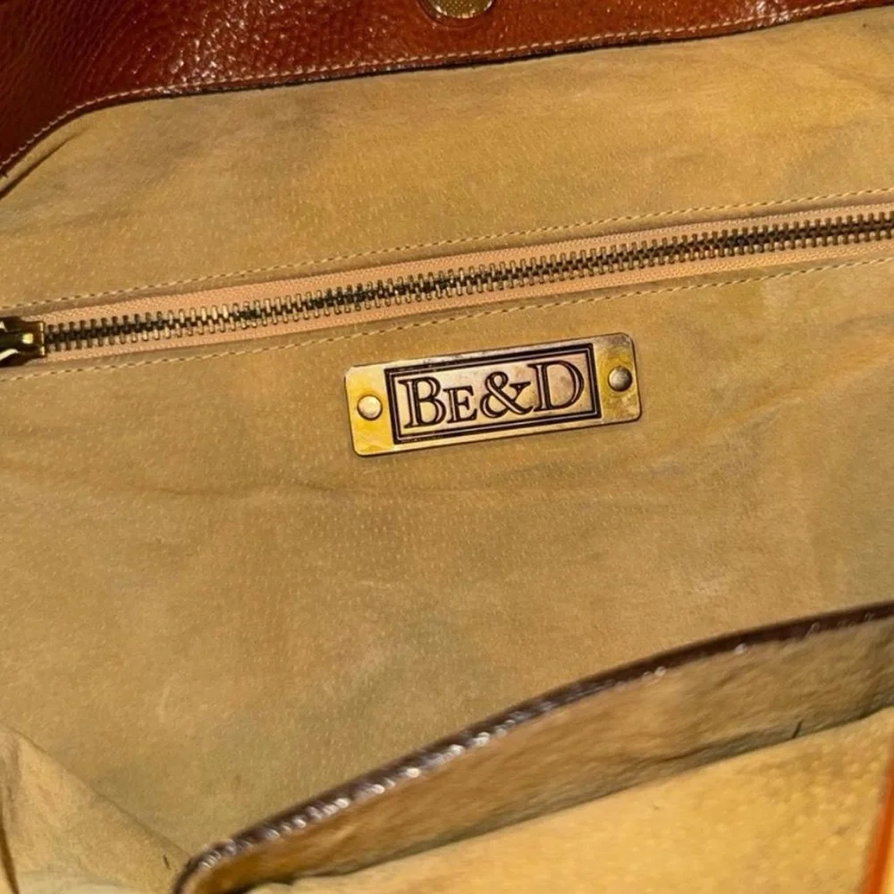 Be & D Crawford Studded Tan Leather Hobo Bag Python Snakeskin Strap